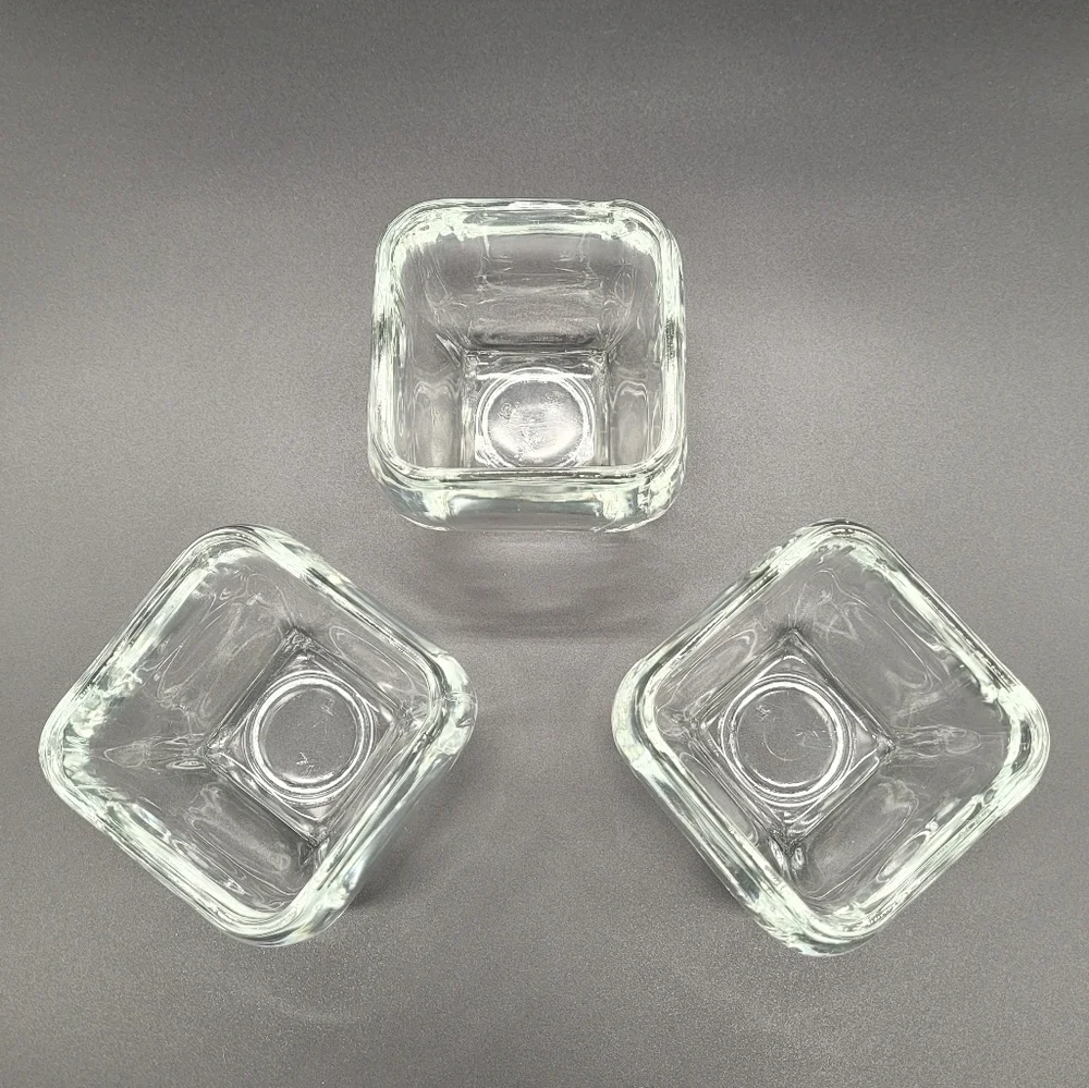 Votive Tapered Square Clear Glass Curved Vase Flower Pot Candy Dish Set of 3​​​